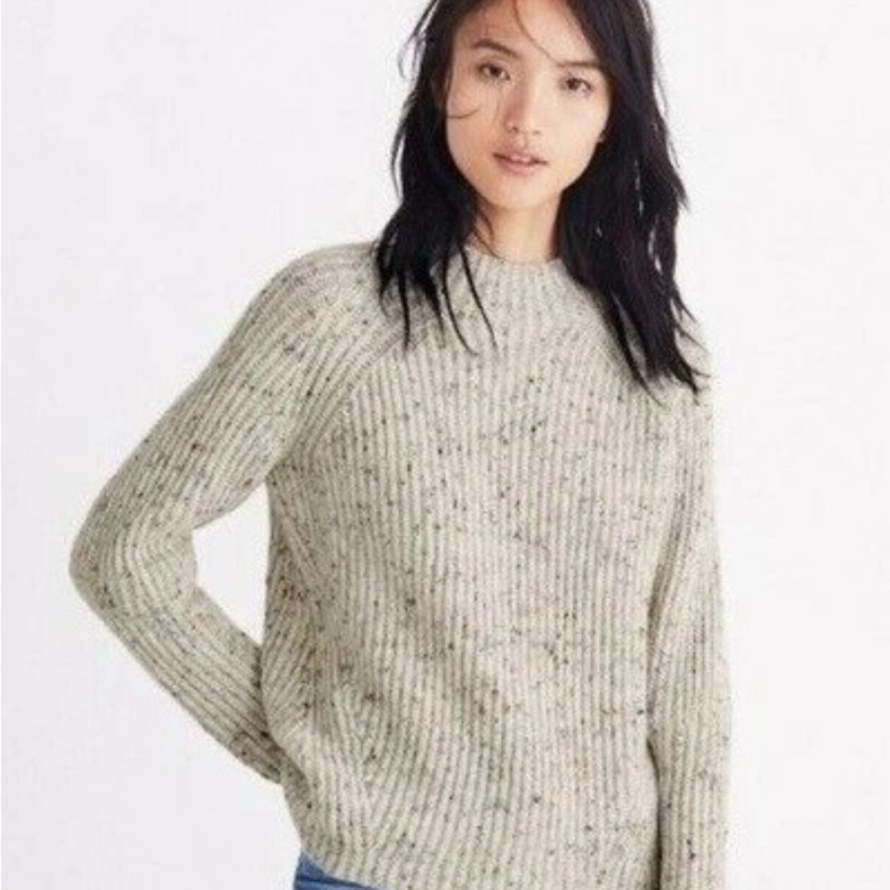 Madewell Northfield Mockneck Sweater S Neutral Boxy Rib Knit Wool Blend EUC - Picture 2 of 11
